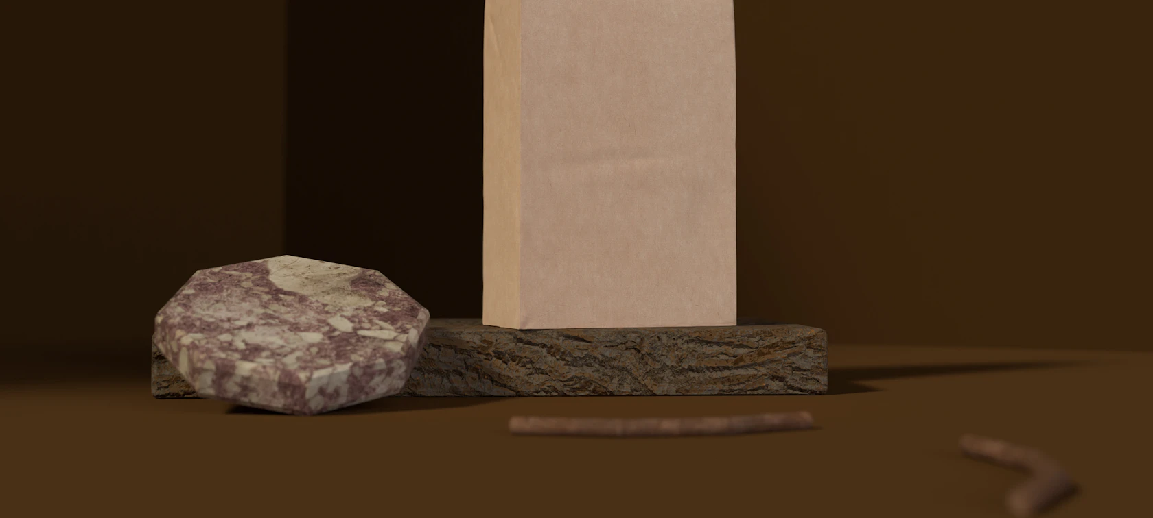 Kraft coffee bag packaging on a dark background