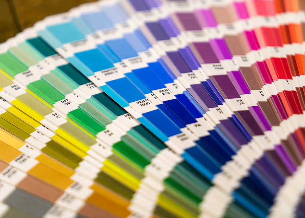 Fan deck of color swatches used for graphic design