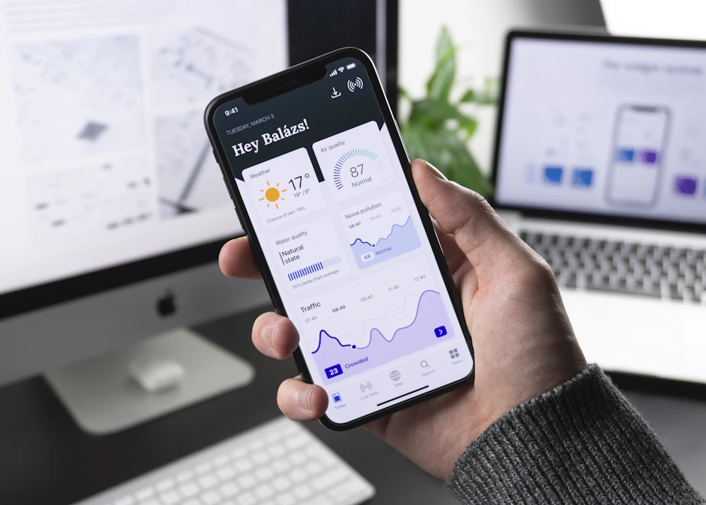 Smartphone displaying a mobile app dashboard design