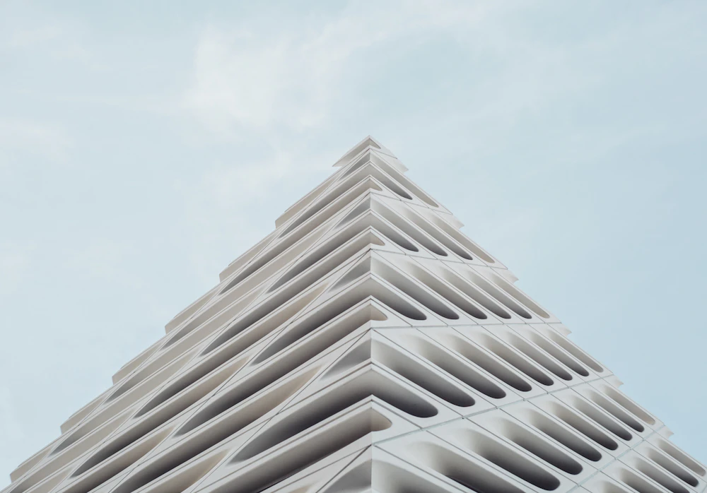Low-angle view of a white modern building