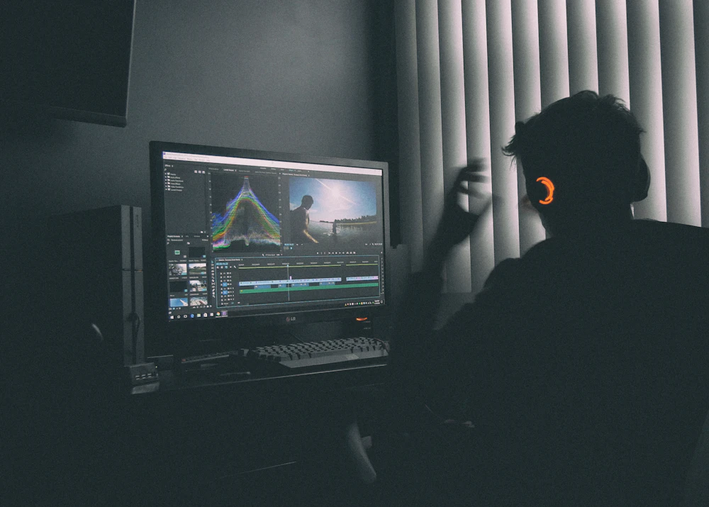 Motion designer working on an animation at a computer
