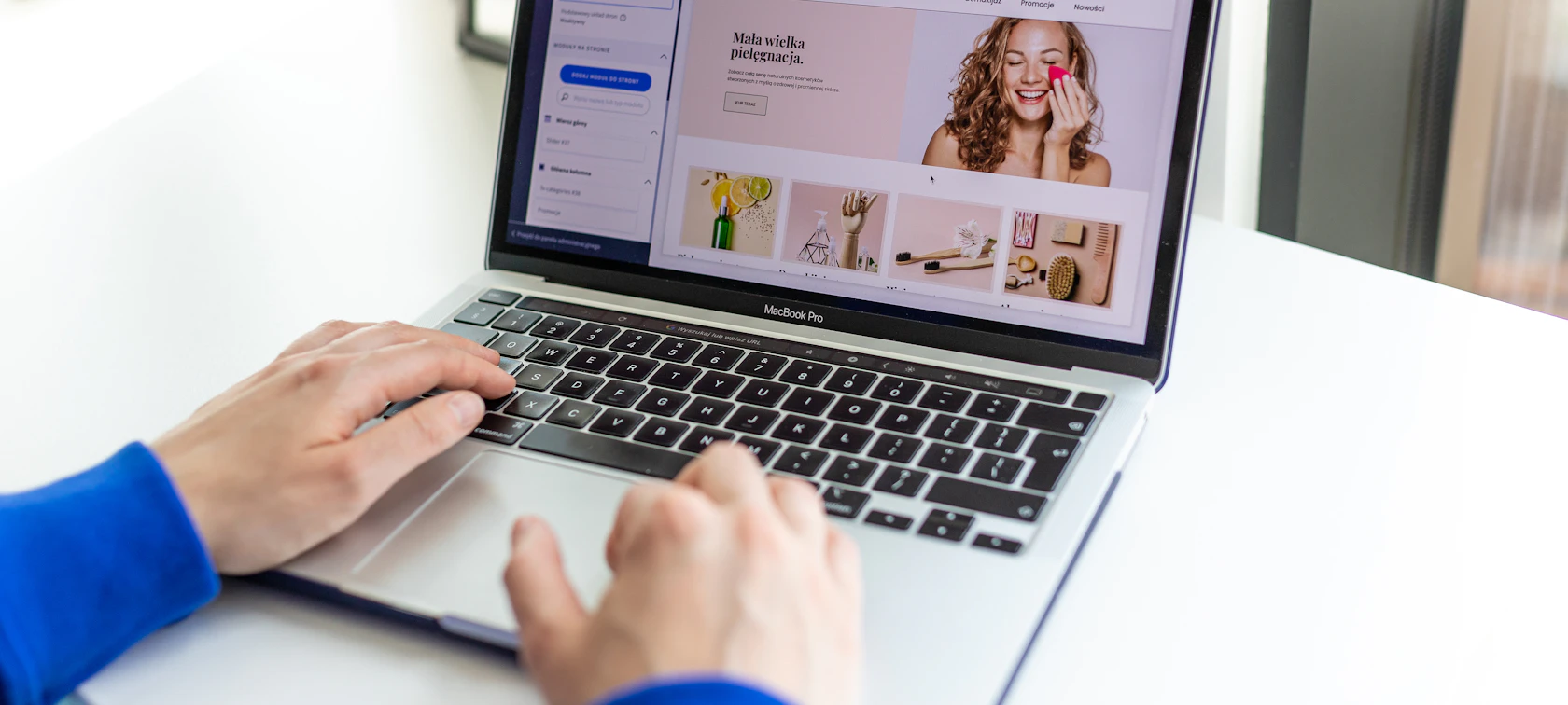 Person browsing a beauty online store on a laptop