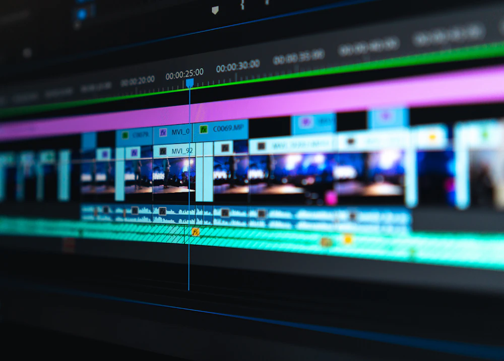 Video editing timeline on a screen