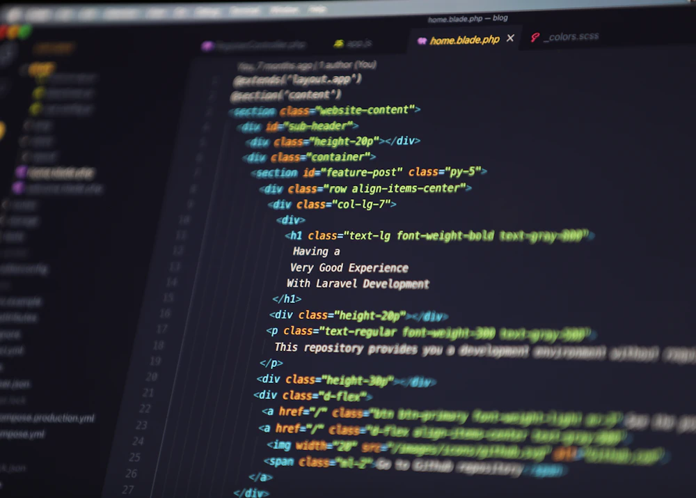 HTML code for a web development project on a screen